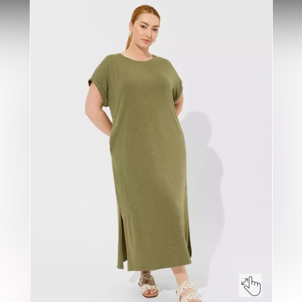 Torrid Olive Green Tea Length Slub Dolman T-Shirt Dress EUC